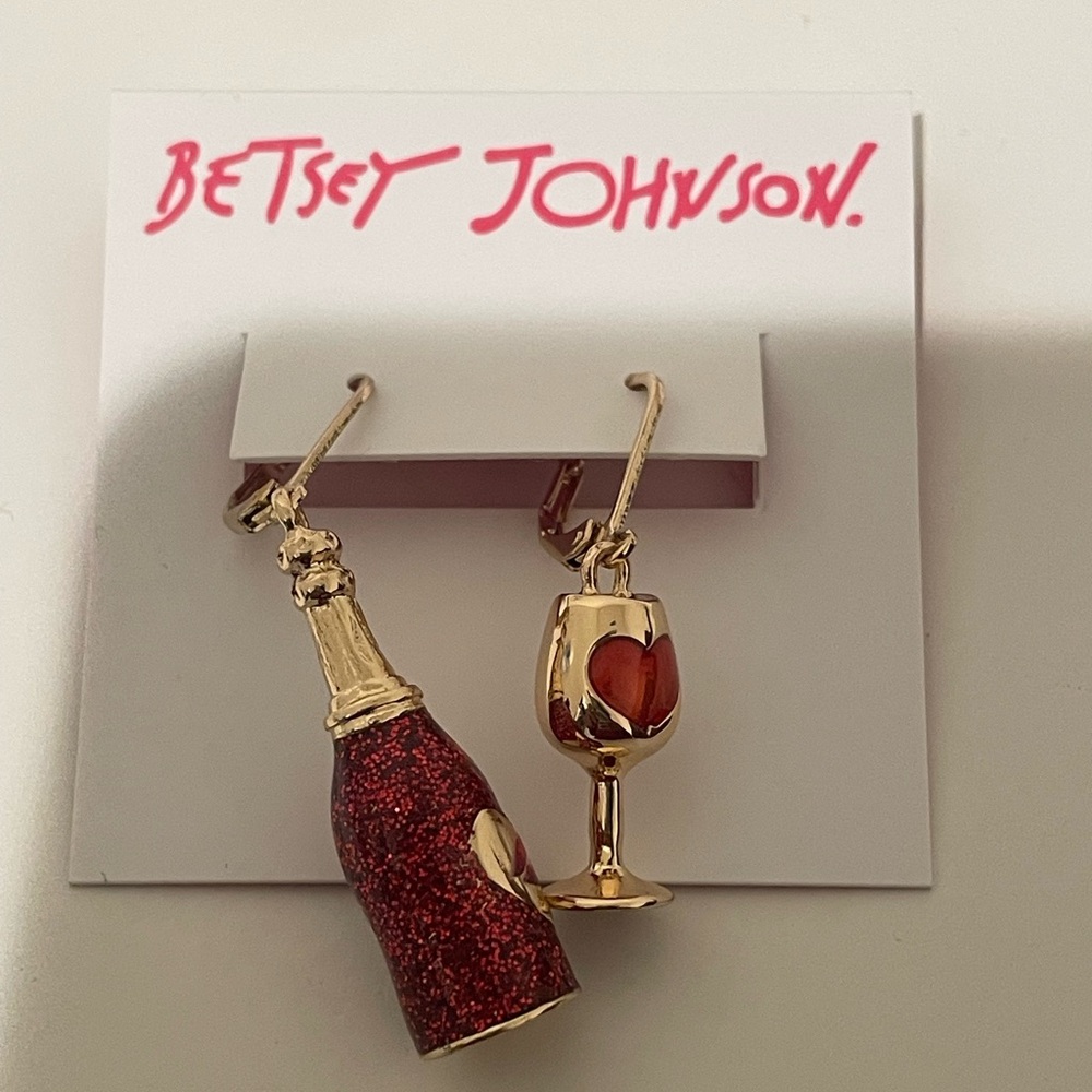 Betsey Johnson Glittering Red and Gold Wine Earrings